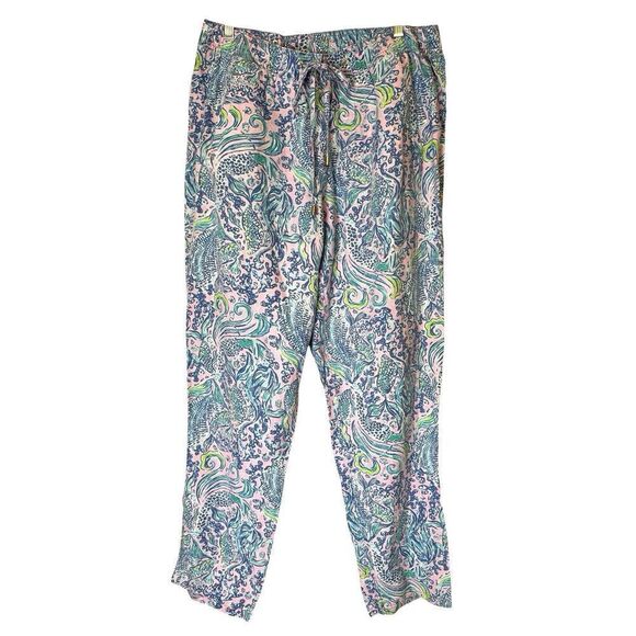 Lilly Pulitzer 100% Linen Drawstring Wide Leg Long Pants Designer Sz XL - Picture 1 of 4
